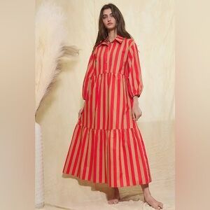 Bucket List Striped Red & Honey Midi Dress. NWT.